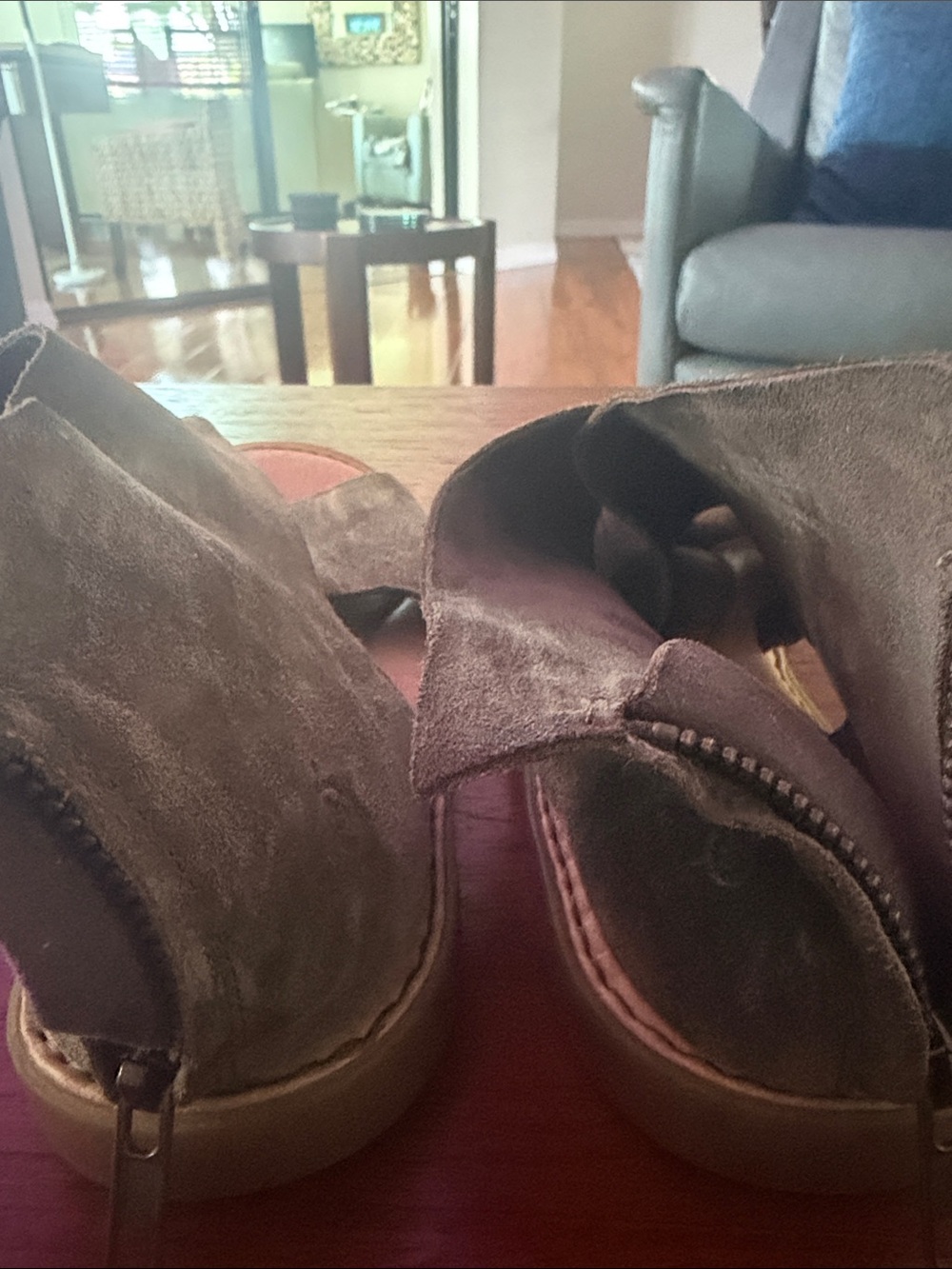 Born Olive Suede Crossover Open-Toe Sandals with Back Zip - Picture 4 of 9